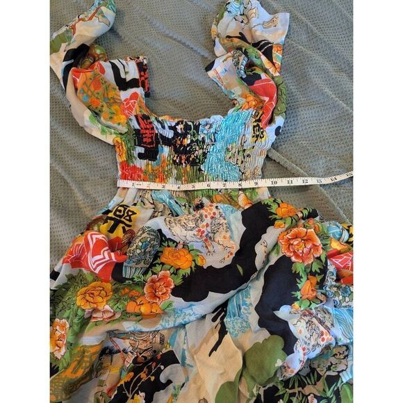 Vintage Liberty House Women's Small Japanese Samurai Geisha Print Maxi Dress 70s - Picture 6 of 7